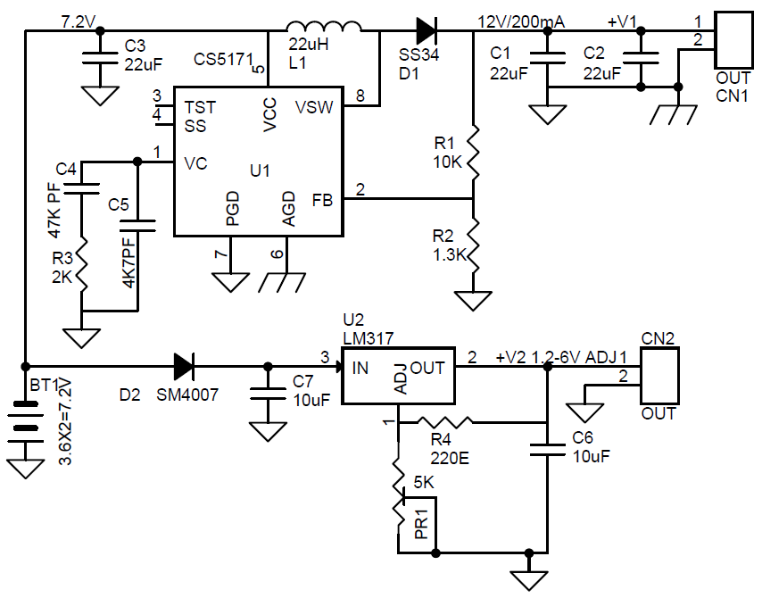 2x LiPO Battery to 12V and 5V Converter