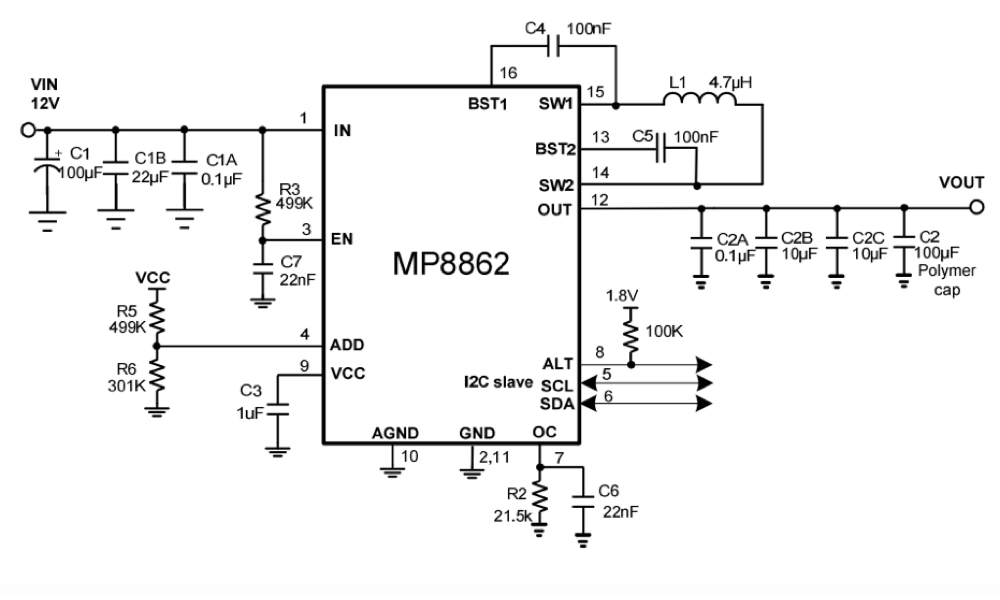 2.8Vin to 22Vin, 2A lout, 4-Switch Integrated Buck-Boost Converter with I2C Interface