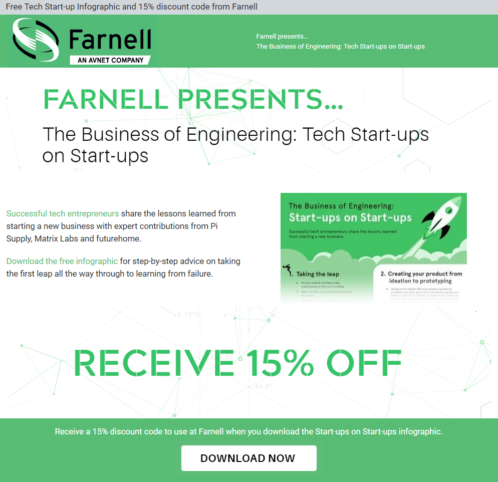 Free Tech Start-up Infographic and 15% discount code from Farnell