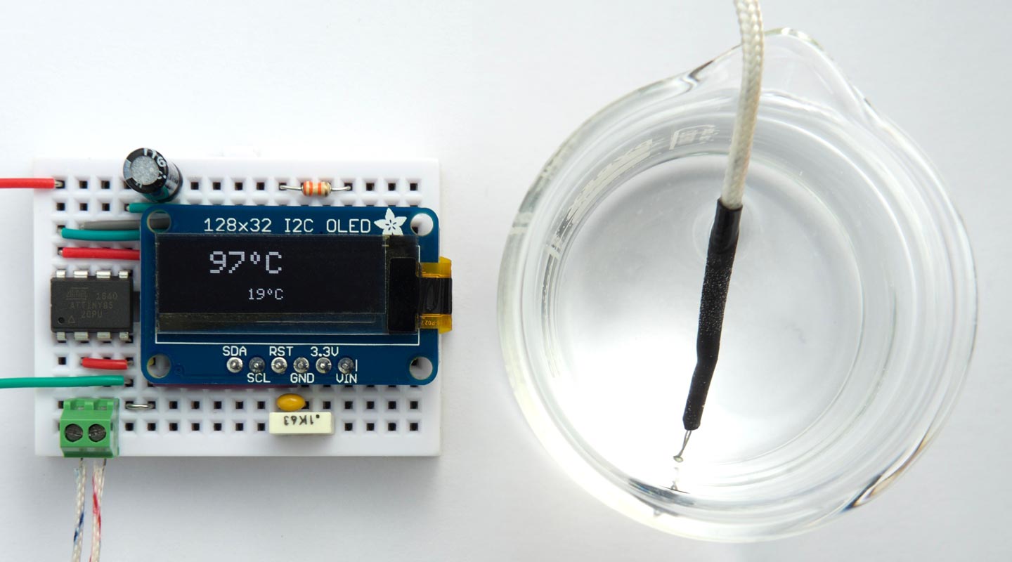 ATtiny85 Thermocouple Thermometer measures up to +1350°C