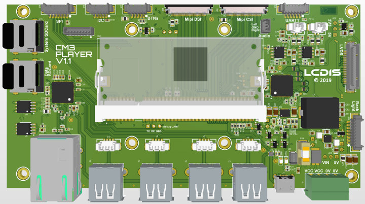 CM3 PLAYER Carrier Board for Raspberry Pi CM3+ Targets LVDS Displays