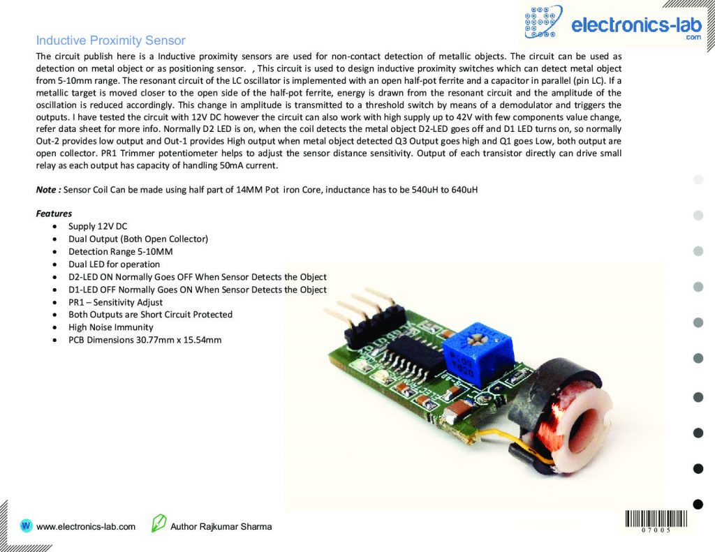 Inductive Proximity Sensor - Electronics-Lab.com