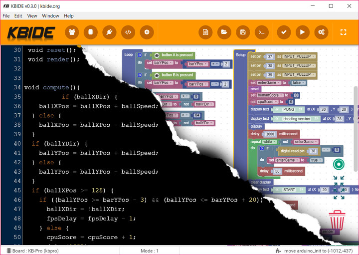 KB-IDE Supports Arduino, ESP32 and others in Dual Style Coding