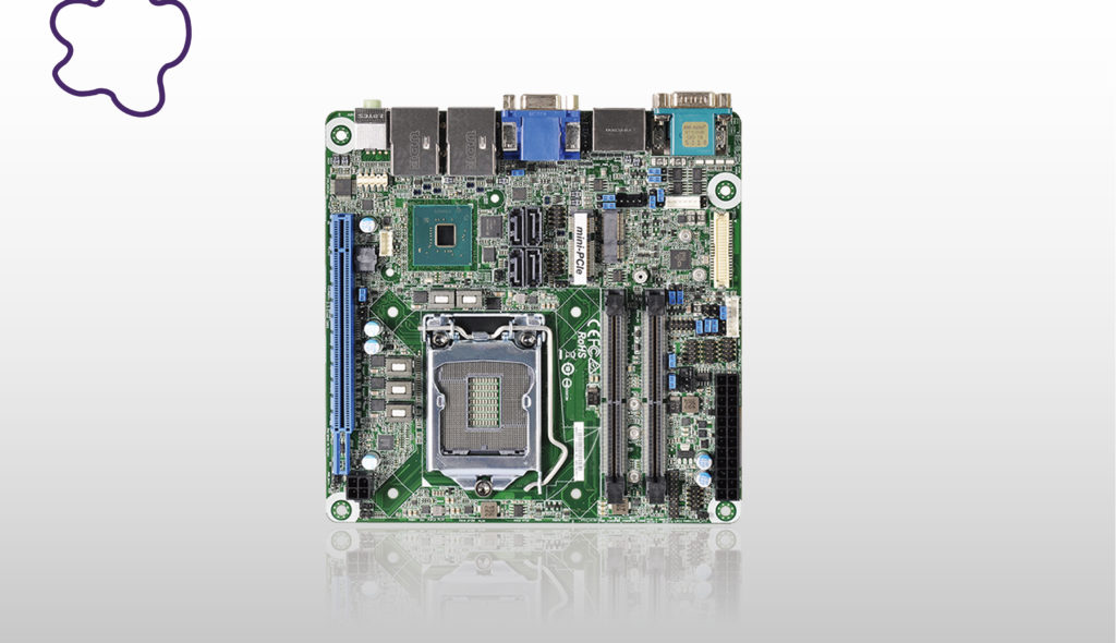 Mini-ITX form factor board has four video outputs with up to 6-core performance