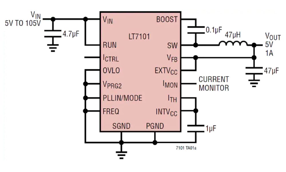 4.4V to 105V Input Synchronous Step-Down Regulator Delivers Output of 1V to VIN