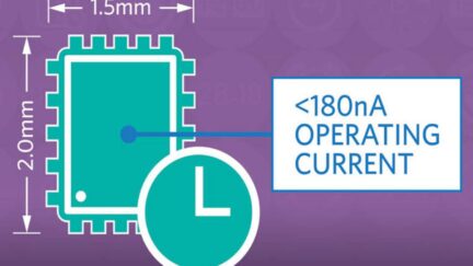Real-time clock for wearables draws under 180nA
