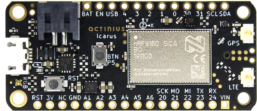 Icarus IoT Board has GPS, accelerometer and LiPo charging Icarus IoT Board has GPS, accelerometer and LiPo charging