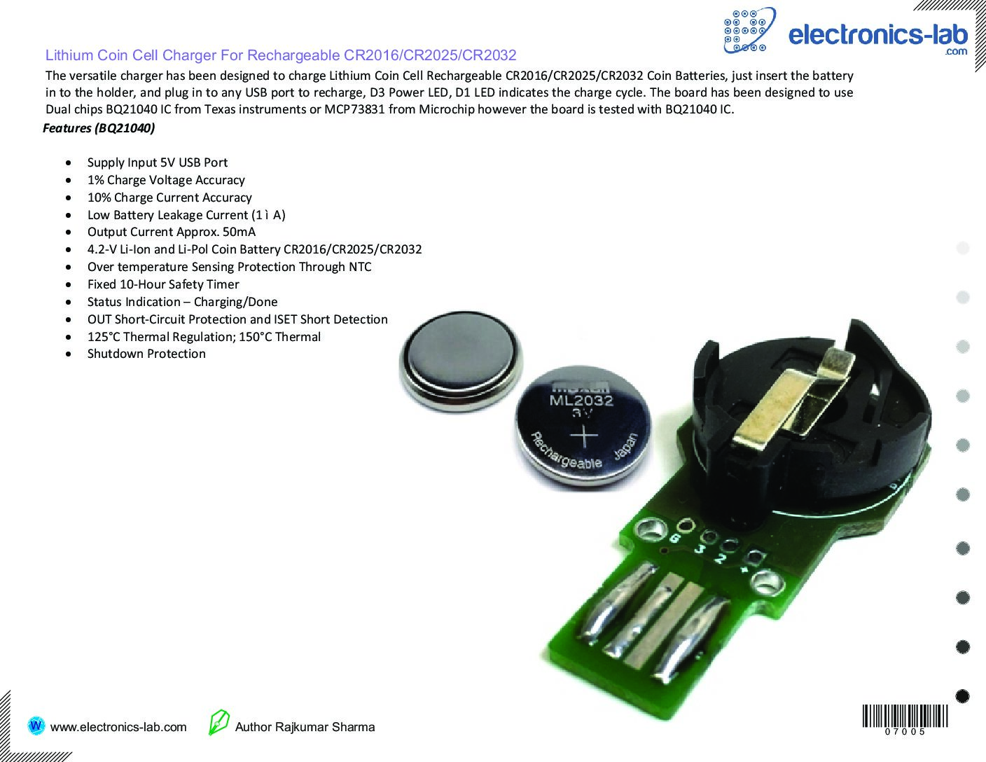 Lithium Coin Cell Charger for Rechargeable CR2016CR2025CR2032 Coin
