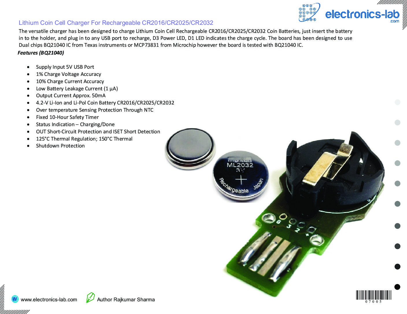 Lithium Coin Cell Charger