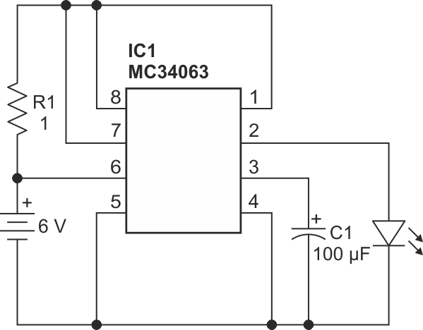 High gift LED broken discontinuous beacon uses a switching regulator