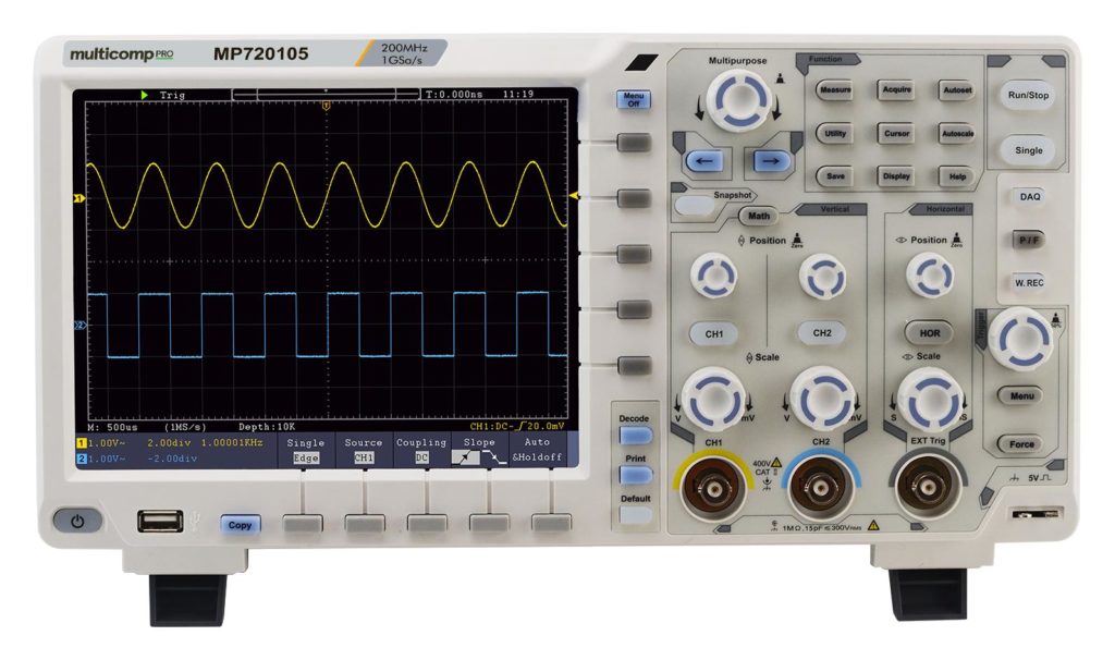 MP720105 – Digital Oscilloscope, 2+1 Channel, 200 MHz, 1 GSPS, 40 Mpts for £388.00 MP720105 – Digital Oscilloscope, 2+1 Channel, 200 MHz, 1 GSPS, 40 Mpts for £388.00