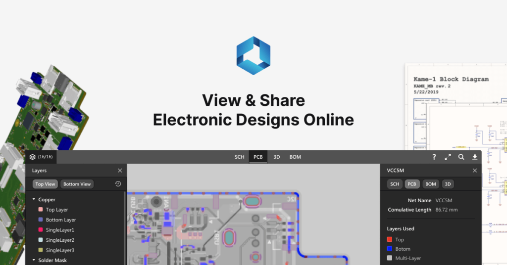 PCB design sharing and visualization through the cloud supports both Altium and Autodesk Eagle files