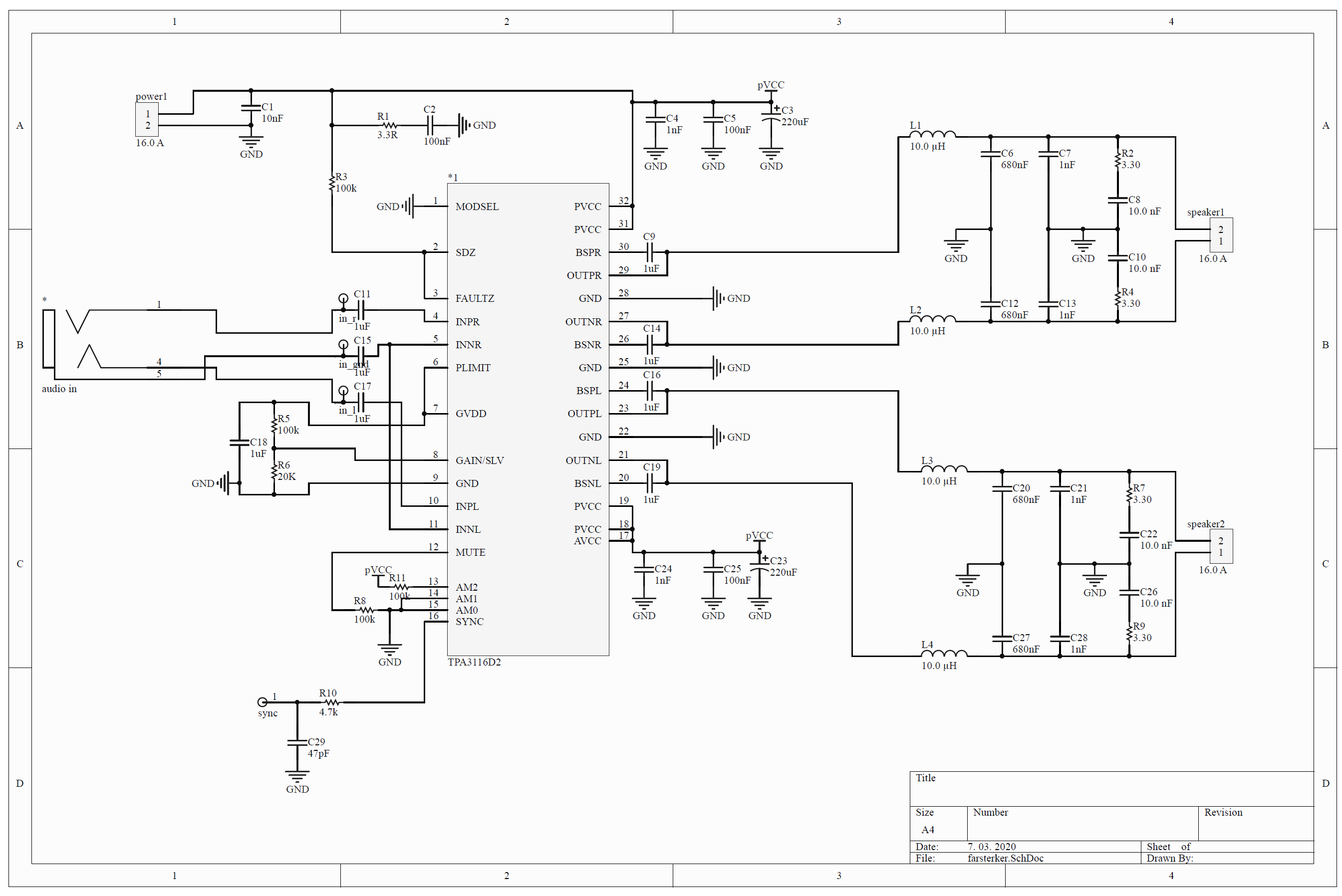 50w Stereo Audio Power Amplifier Based On Tpa3116d2 Electronics Lab Com