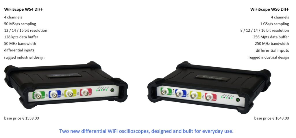 TiePie engineering WiFiScope WS6 DIFF and WiFiScope WS4 DIFF oscilloscopes TiePie engineering WiFiScope WS6 DIFF and WiFiScope WS4 DIFF oscilloscopes