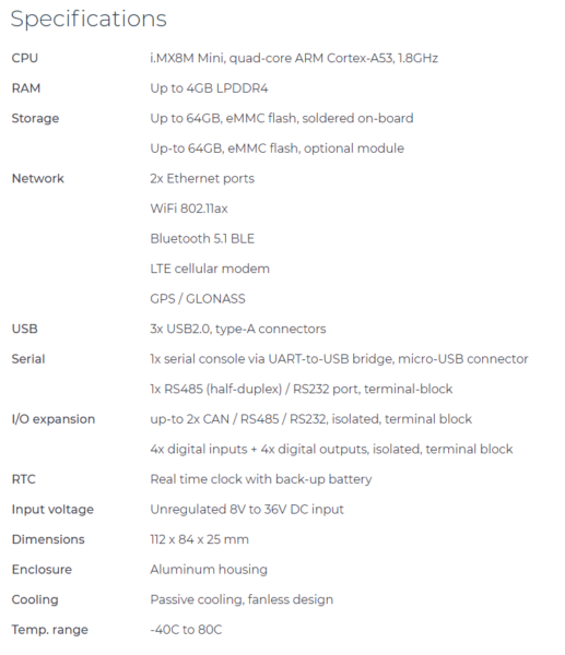 CompuLab’s IOT-GATE-iMX8 is a low cost, modular IoT Gateway optimized ...