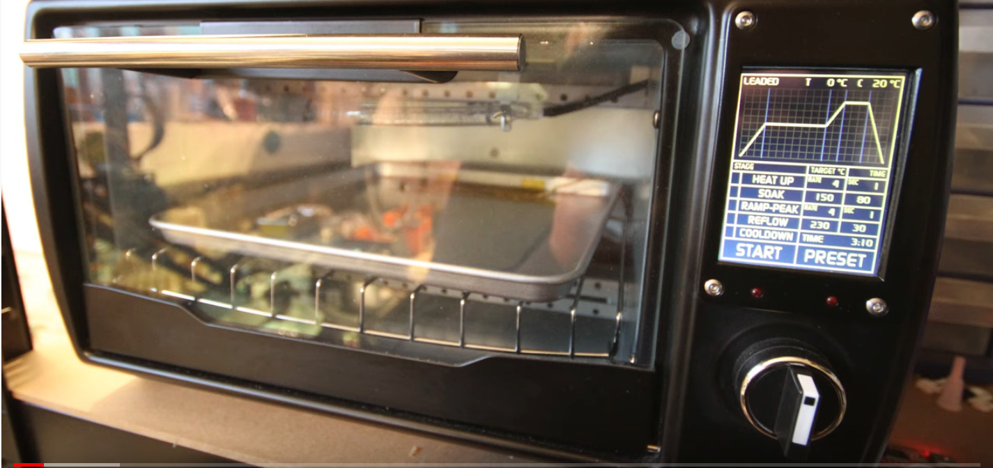 We have seen people make many simple reflow ovens, comprising of an old toaster oven, a Solid State Relay (SSR), a thermocouple, and a microcontroller