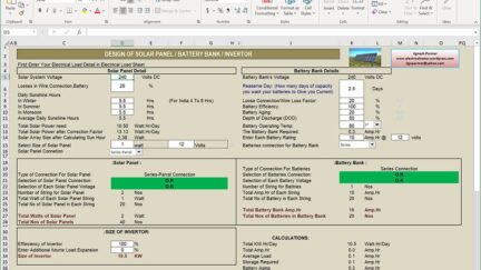 Calculate Size of Solar Panel, Battery Bank and Inverter (MS Excel Spreadsheet)
