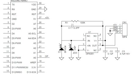 Photodiode Amplifier for Visible Light Using OPA381 – Arduino Nano Shield