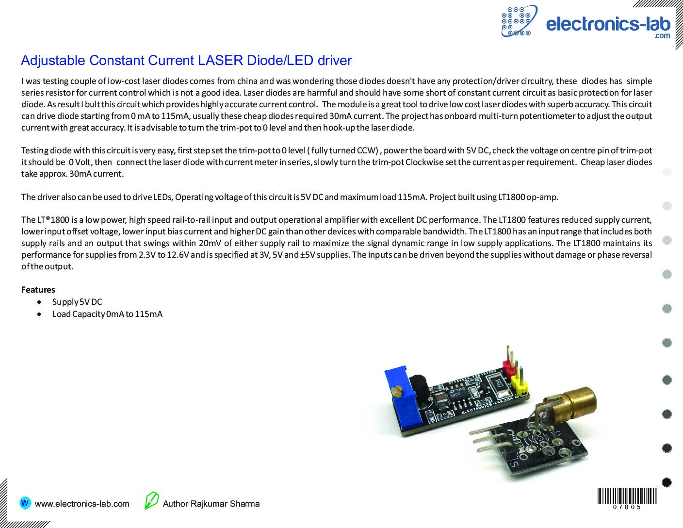 Adjustable Constant Current LASER DiodeLED driver