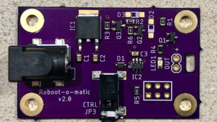 Reboot-o-matic is an  Automatic power-cycling microcontroller and a DC power interrupting watchdog