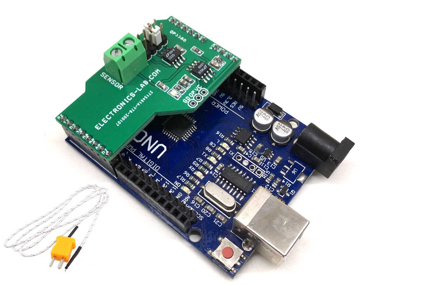 Type K Thermocouple Sensor Amplifier Arduino Shield - Electronics-Lab.com