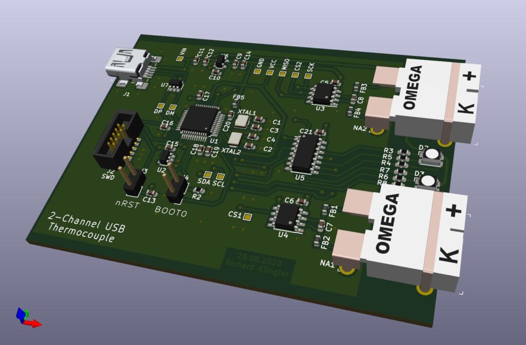 2-channel USB thermocouple sensor using STM32