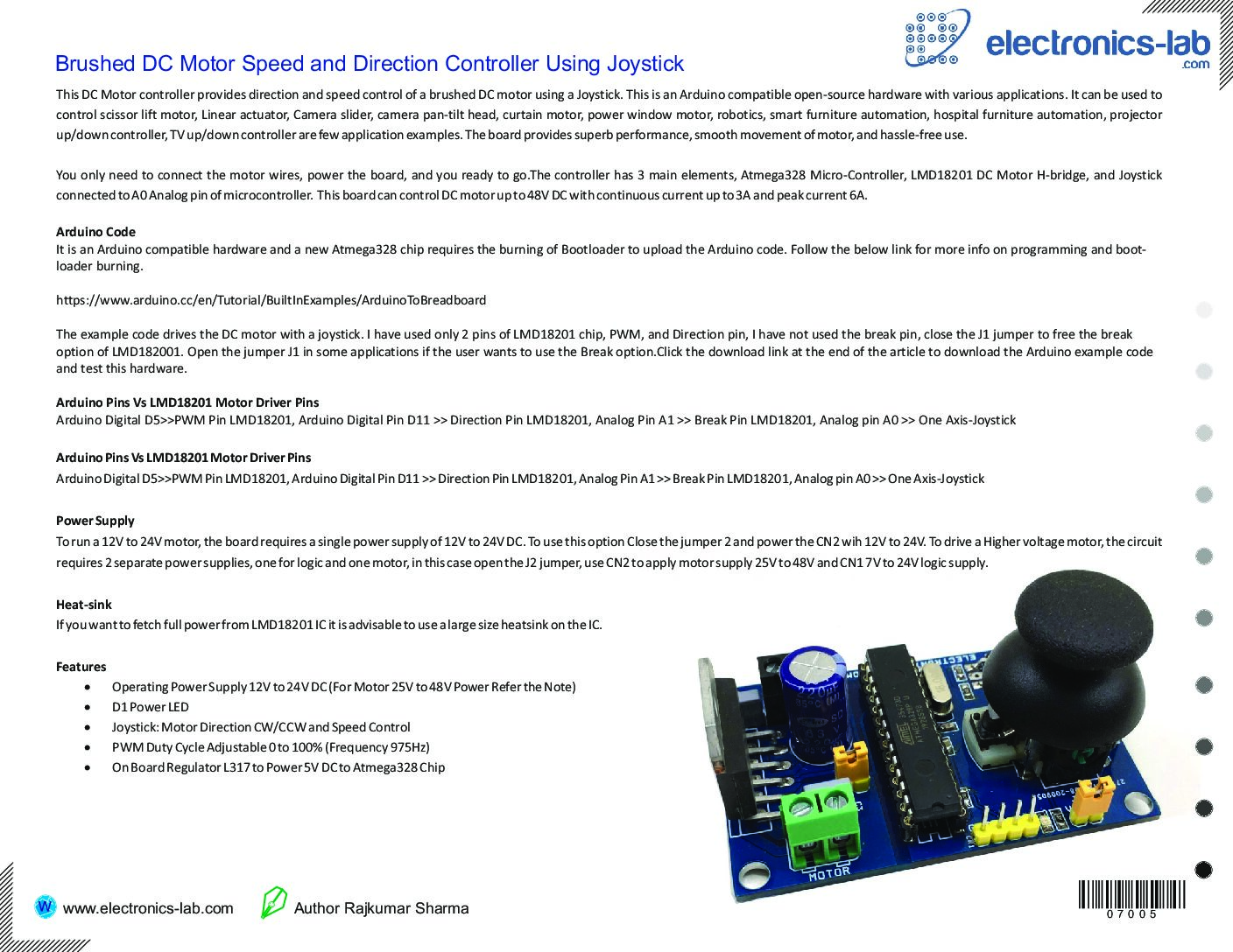 DC MOTOR SPEED AND DIRECTION CONTROLLER USING JOYSTICK - Electronics ...