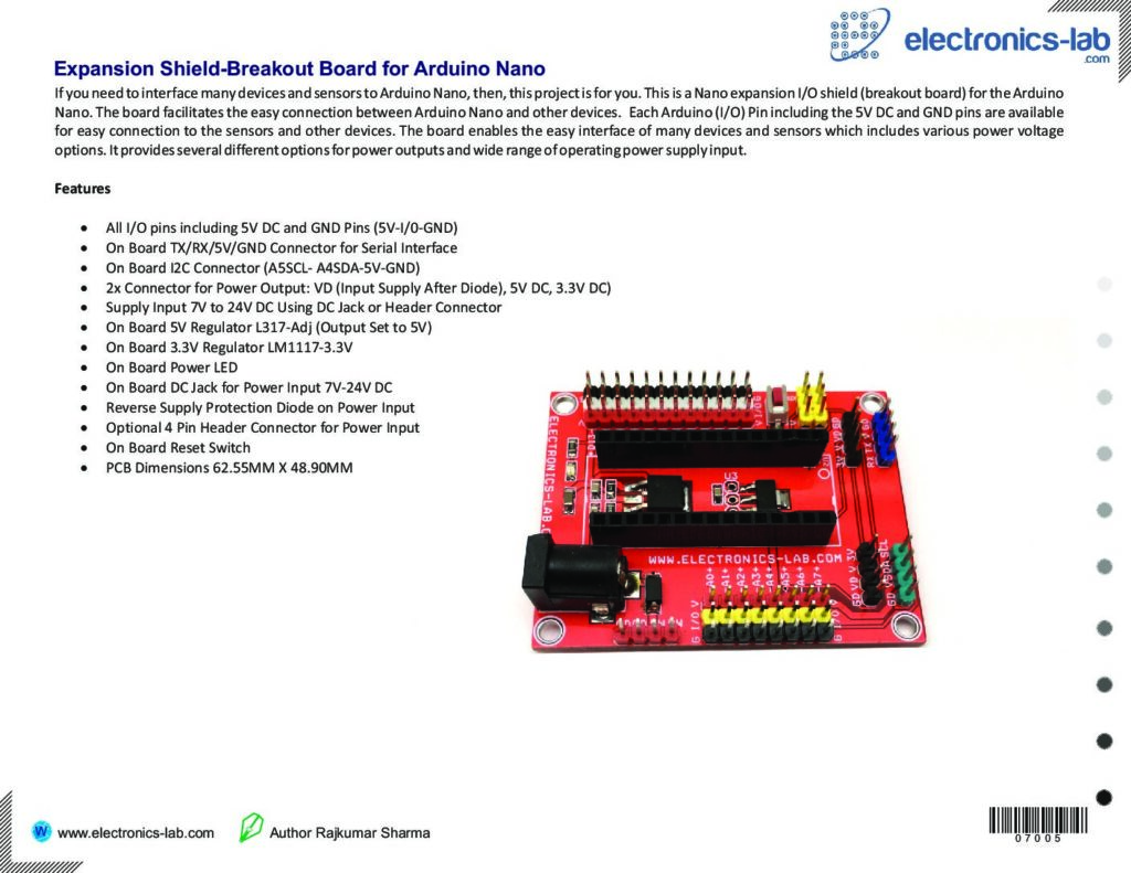 Expansion Shield- Breakout Board for Arduino Nano - Electronics-Lab.com