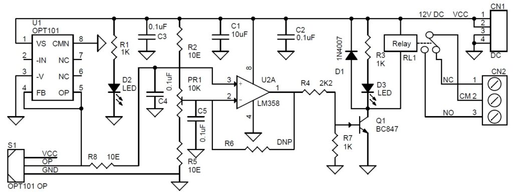 Analog Light Sensor + Light Sensitive Switch using OPT101