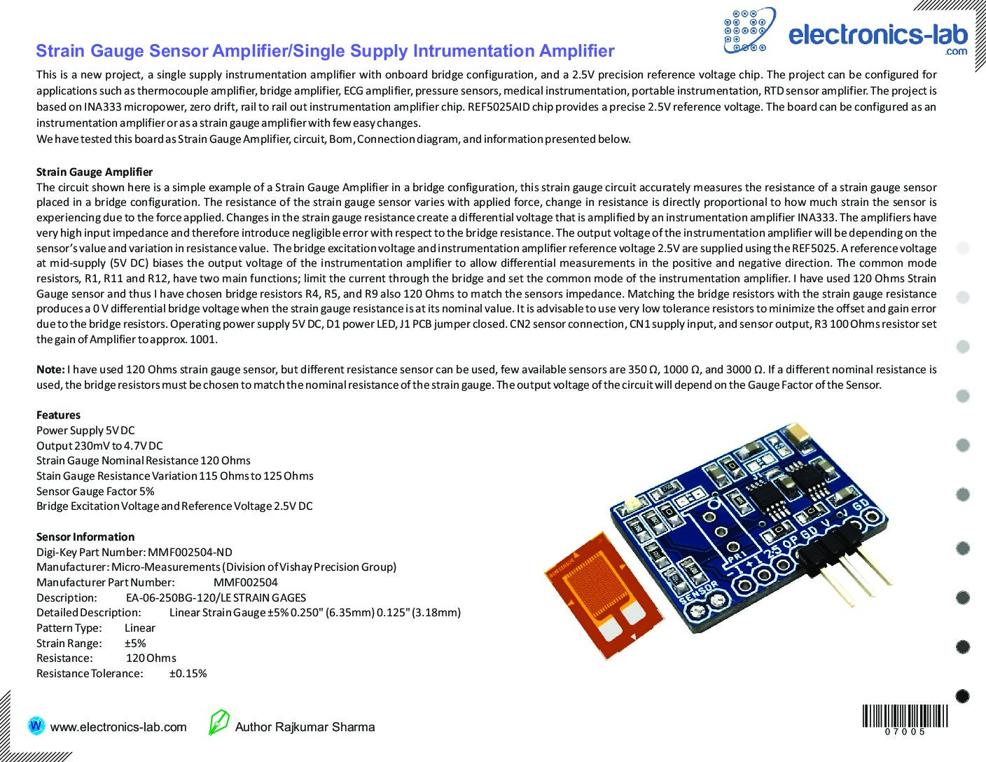 Strain Gauge Sensor Amplifier OR Single Supply Instrumentation