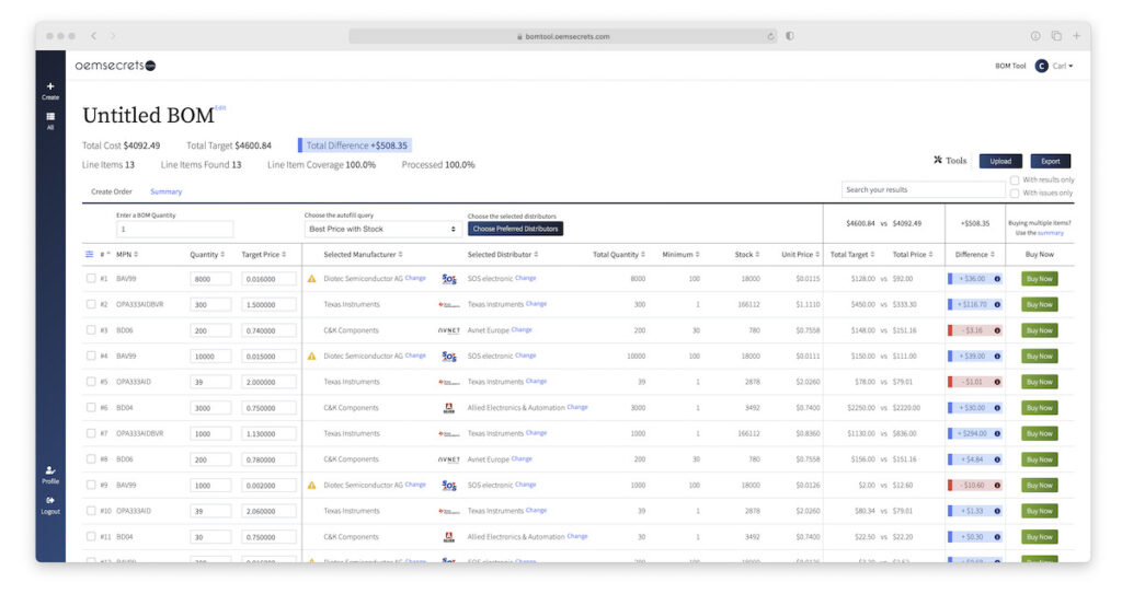OEMsecrets.com BOM Tool is now Live