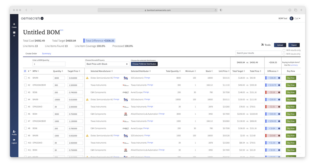 OEMsecrets.com BOM Tool is now Live