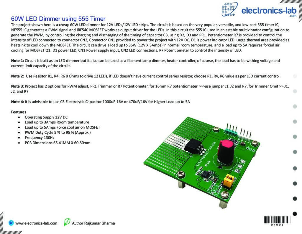 60W LED Dimmer using 555 Timer - Electronics-Lab.com