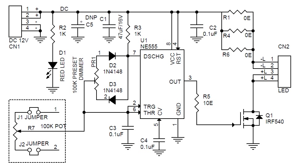 LED Dimmer Circuit with 555 Timer 