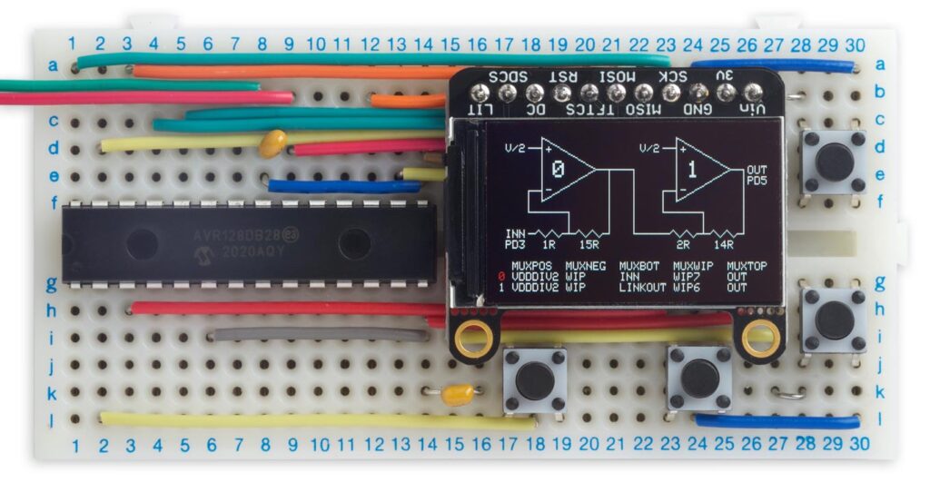 Pocket Op Amp Lab powered by AVR128DB28