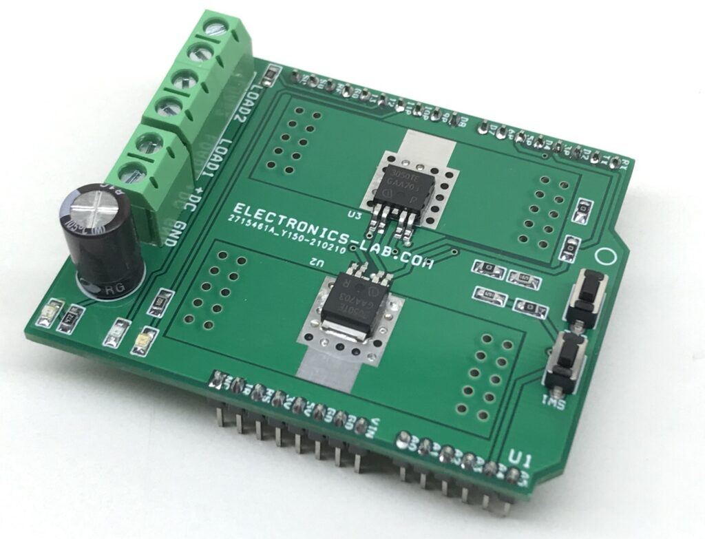 Two Channel Smart Low-Side Power Switch for Inductive, Resistive and Capacitive Loads – Arduino Shield Two Channel Smart Low-Side Power Switch for Inductive, Resistive and Capacitive Loads – Arduino Shield