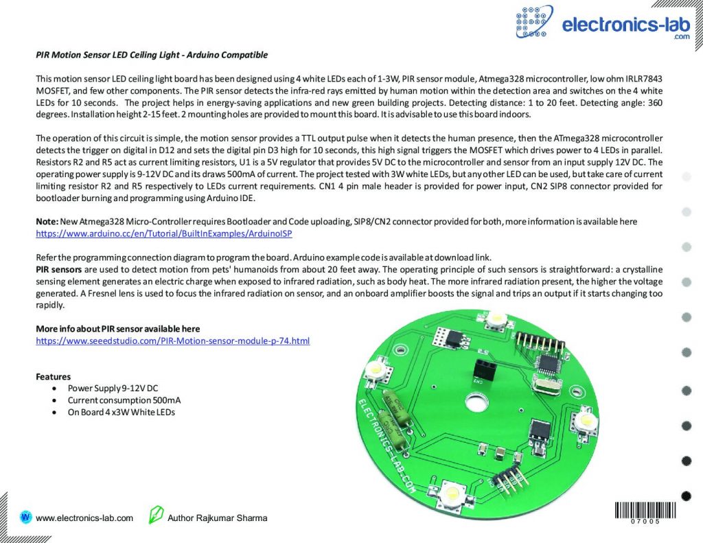 PIR Motion Sensor LED Ceiling Light - Arduino Compatible - Electronics ...