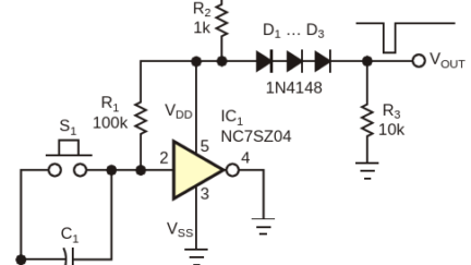 Switch debounce circuit uses only one gate