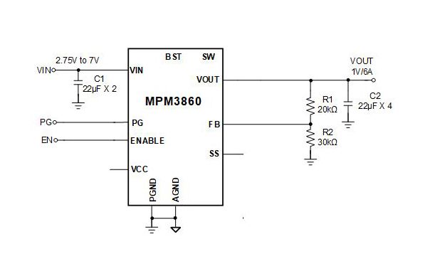 MPM3860 Step-Down Power Module can achieve 6 A of continuous output