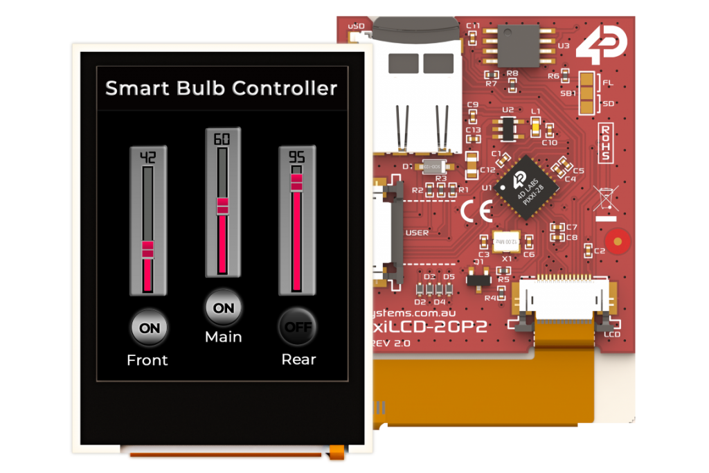 pixxiLCD-20P2 is a 2.0″, 176×220 pixel, slim Intelligent Display Module with embedded PIXXI-28 processor