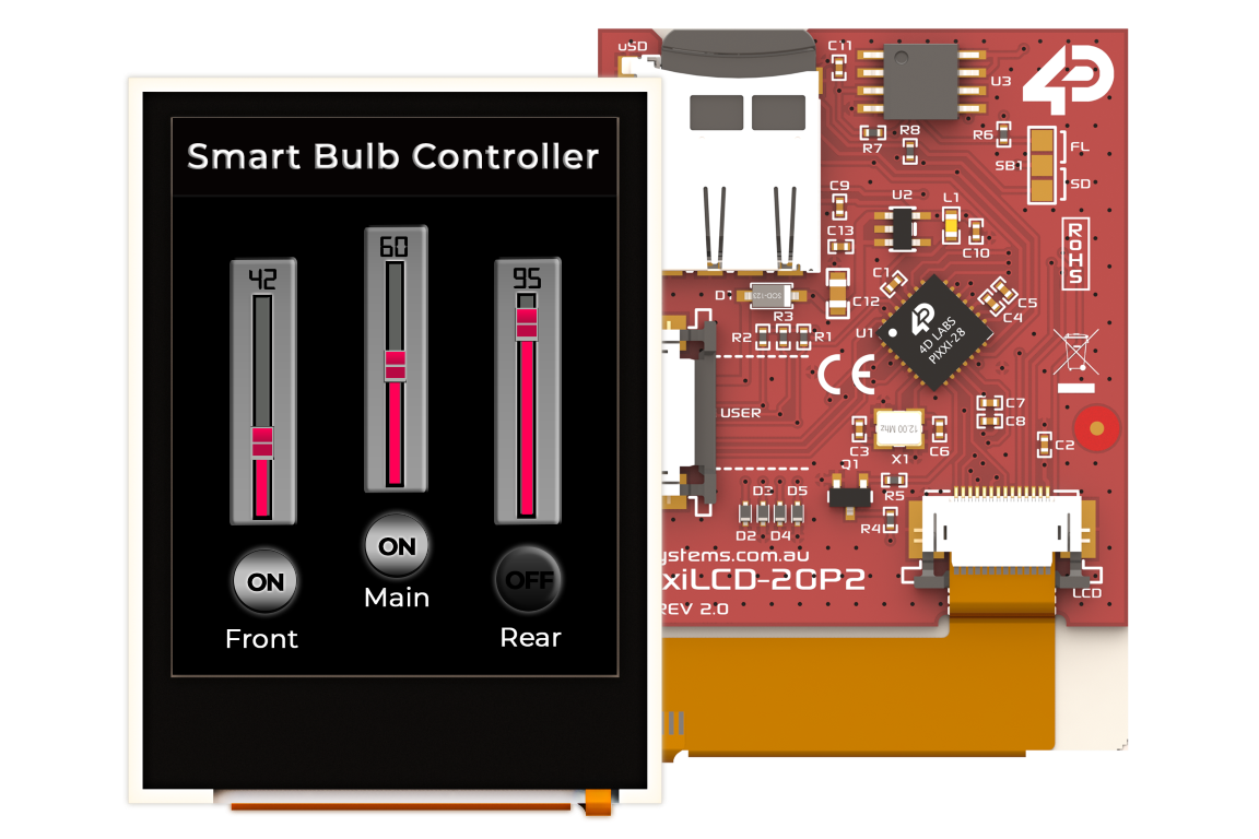 pixxiLCD-20P2 is a 2.0″, 176×220 pixel, slim Intelligent Display Module with embedded PIXXI-28 processor