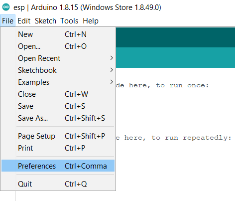 Preferences Menu on Arduino IDE