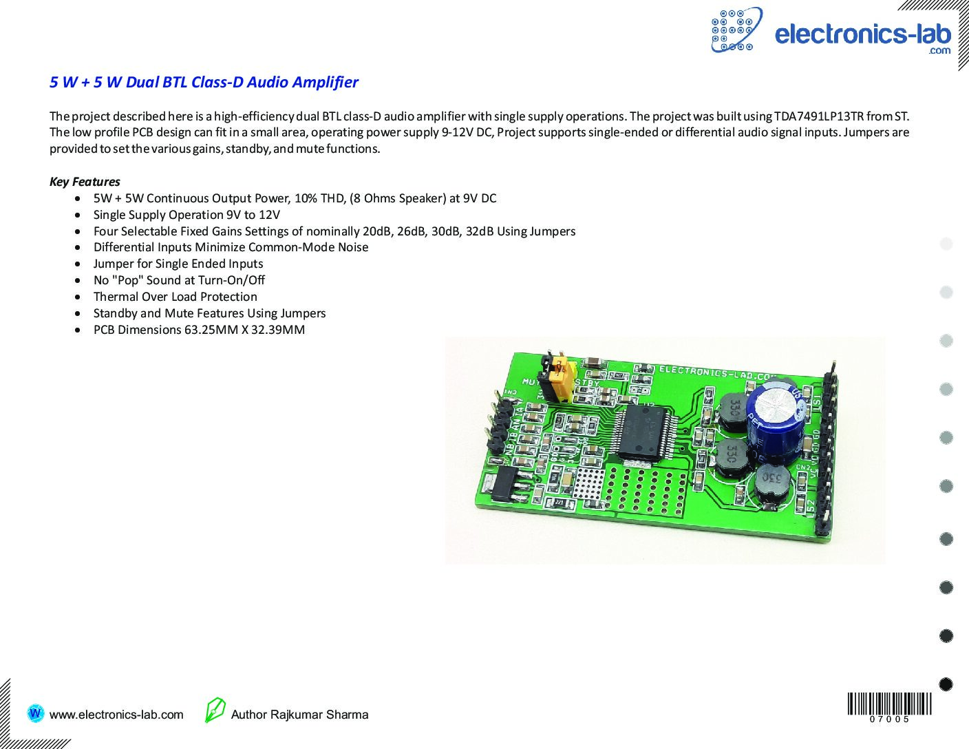 5 W + 5 W Dual BTL ClassD Audio Amplifier.pdf