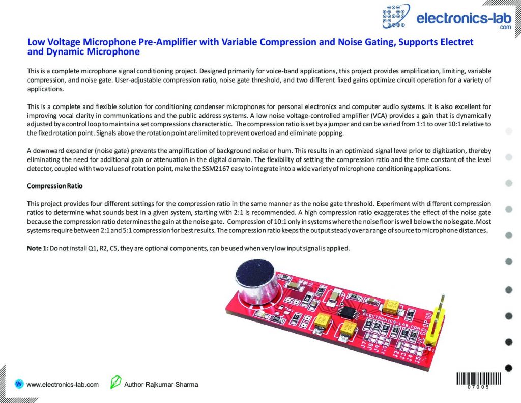 Low Voltage Microphone Preamplifier with Variable Compression and Noise