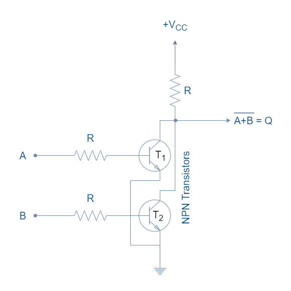 NOR gate constructed using Resistor Transistor Logic