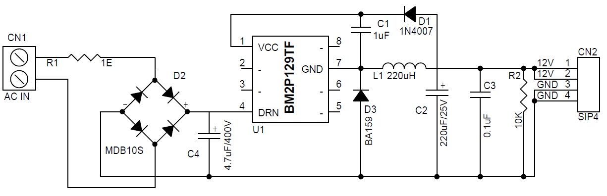 230V AC Input - 12V Output DC Converter, Non-Isolated Buck Converter 