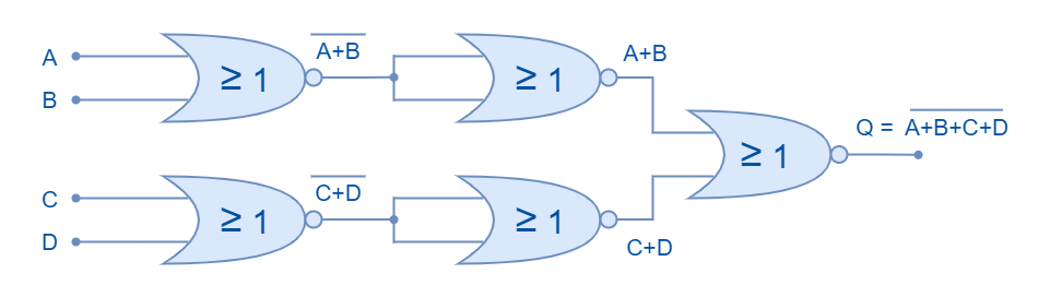 Multiple input NOR gate using cascaded NOR gates