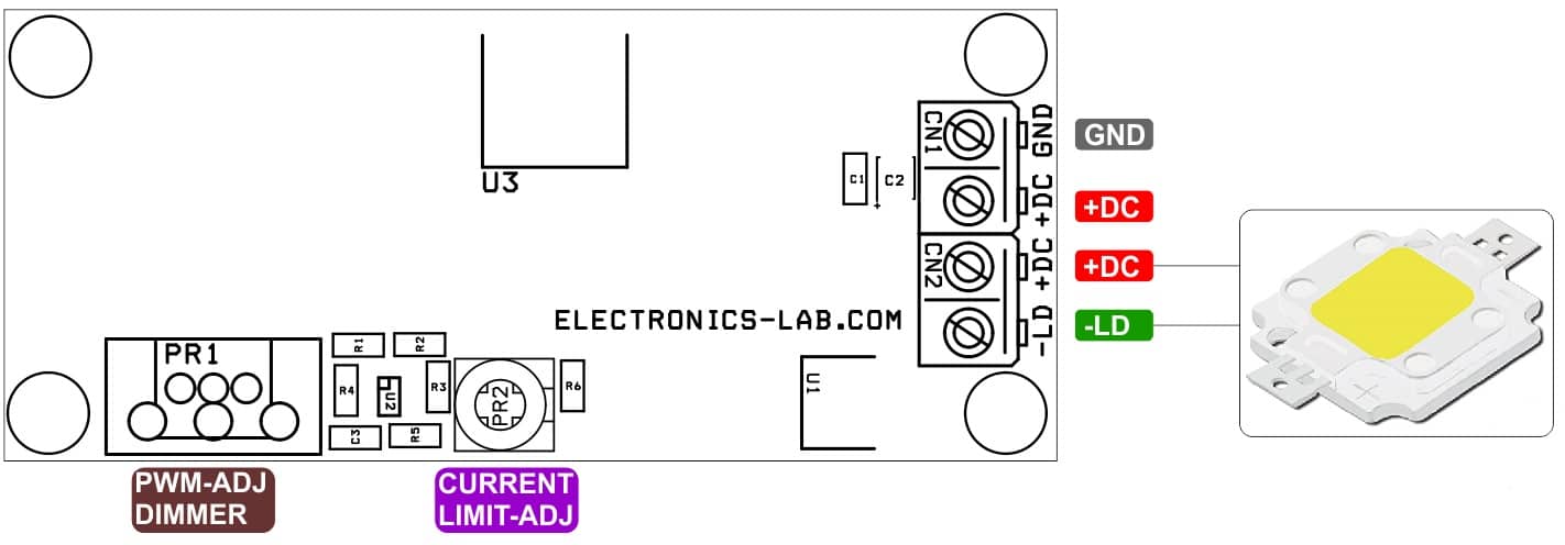 12W Constant-Current LED Driver with PWM Dimming - 12V DC@1A Input