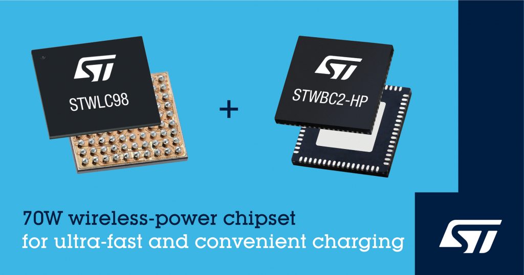 STMicroelectronics Introduces 70 W Qi Compliant Chipsets for Ultrafast and Convenient Charging