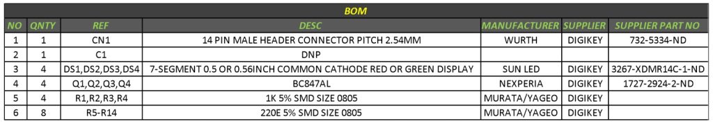 4 Digit Common Cathode 0.5″  – 7 Segment Display Module (Multiplexed)